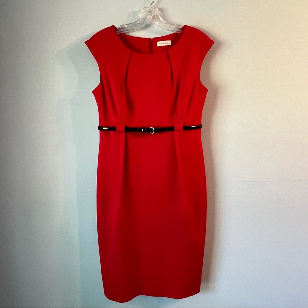 Calvin Klein. Officecore. Classic. Elegant Red Dress with Belt. Sz 8.
